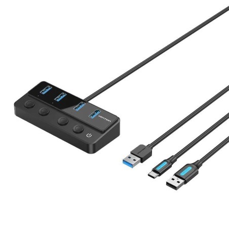 Hub USB 3.0 Vention CHWBF/ 4xUSB/ 1xUSB Tipo-C PD/ Incluye cable Carga USB Macho - USB Tipo-C Macho