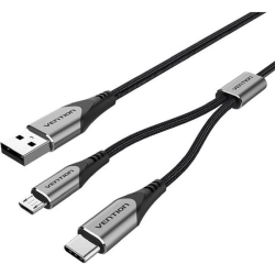 Cable USB 2.0 Vention CQGHD/ USB Tipo-C Macho/ MicroUSB Macho - USB Macho/ 50cm/ Negro