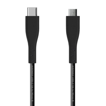 Cable USB 2.0 Tipo-C Aisens A107-0350/ USB Tipo-C Macho - MicroUSB/ Hasta 15W/ 60Mbps/ 2m/ Negro