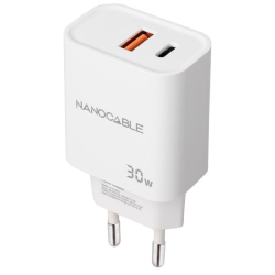 Cargador de Pared Nanocable 10.10.2011/ 1xUSB/ 1xUSB Tipo-C/ 30W/ Blanco