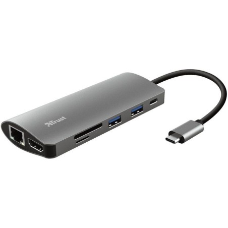 Docking USB Tipo-C Trust Dalyx/ 2xUSB/ 1xUSB Tipo-C PD/ 1xHDMI/ 1xRJ45/ 1xLector Tarjetas SD y MicroSD/ Gris