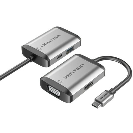 Conversor Vention TFAHB/ 1xUSB/ 1xHDMI/ 1xVGA/ 1xUSB Tipo-C PD/ 15cm/ Gris