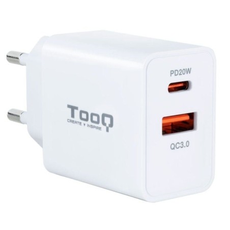 Cargador de Pared TooQ TQWC-2SC04WT/ 1xUSB Tipo-C/ 1xUSB/ 20W