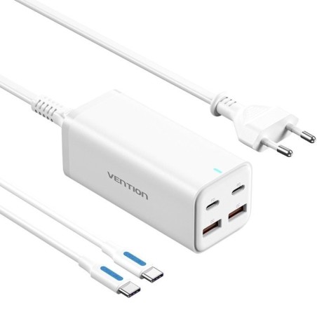 Cargador de Pared Vention FBSWG-EU/ 2xUSB Tipo-C + Cable USB Tipo-C/ 2xUSB/ 100W