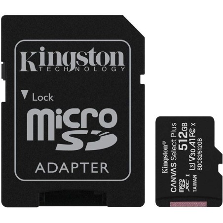 Tarjeta de Memoria Kingston CANVAS Select Plus 512GB microSD XC con Adaptador/ Clase 10/ 100MBs