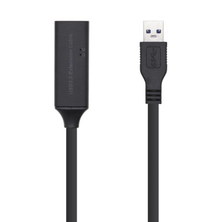 Cable Alargador USB 3.0 con Amplificador Aisens A105-0409/ USB Macho - USB Hembra/ Hasta 9W/ 625Mbps/ 15m/ Negro