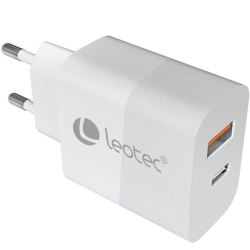 Cargador de Pared GaN Leotec LECSPH30W2W/ 1xUSB Tipo-C/ 1xUSB/ 30W