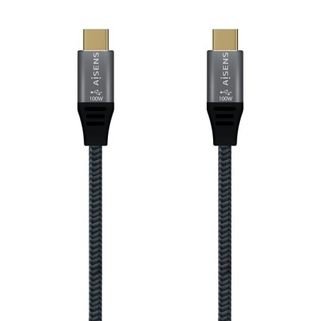 Cable USB 2.0 Tipo-C Aisens A107-0628 5A 100W/ USB Tipo-C Macho - USB Tipo-C Macho/ Hasta 100W/ 60Mbps/ 1m/ Gris