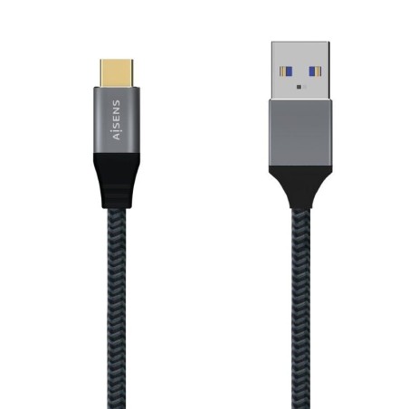 Cable USB 3.1 Tipo-C Aisens A107-0630/ USB Tipo-C Macho - USB Macho/ Hasta 27W/ 1250Mbps/ 50cm/ Gris