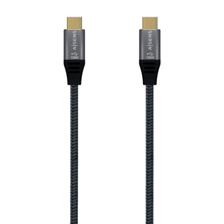 Cable USB 3.2 Tipo-C Aisens A107-0671 20GBPS 100W/ USB Tipo-C Macho - USB Tipo-C Macho/ Hasta 100W/ 2500Mbps/ 1m/ Gris