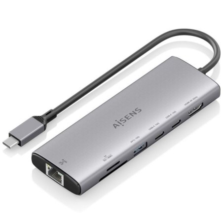 Docking USB Tipo-C Aisens ASUC-7P032-GR/ 1xHDMI/ 1xUSB/ 2xUSB Tipo-C/ 1xRJ45/ 1xLector Tarjetas/ Gris