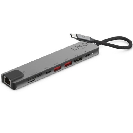 Docking USB Tipo-C Linq LQ48010/ 1xUSB Tipo-C/ 2xUSB/ 1xHDMI 4K/ 1xRJ45/ 1xLector Tarjetas SD y Micro/ 1xUSB Tipo-C PD/ Gris