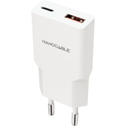 Cargador de Pared Nanocable 10.10.2025/ 1xUSB Tipo-C/ 1xUSB/ 25W/ Blanco