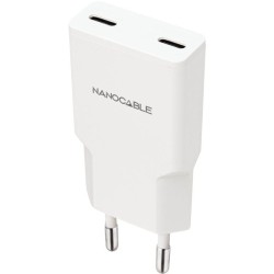 Cargador de Pared Nanocable 10.10.2026/ 2xUSB Tipo-C/ 25W/ Blanco