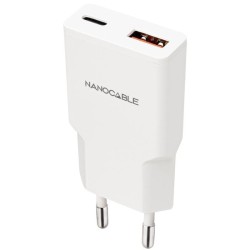 Cargador de Pared Nanocable 10.10.2028/ 1xUSB Tipo-C/ 1xUSB Macho/ 30W/ Blanco