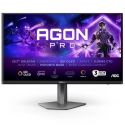 Monitor Gaming Ultraparonámico AOC AG276QZD2 26.5'/ WQHD/ Multimedia/ 0.03ms/ 240Hz/ QLED/ Regulable en altura/ Negro