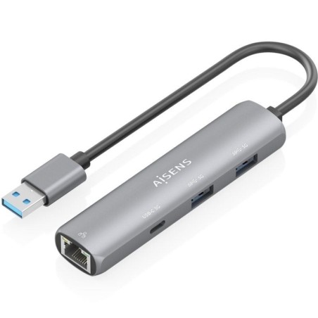 Hub USB Aisens ASUC-4P035-GR/ 1xUSB Tipo-C/ 2xUSB/ 1xRJ45/ Gris