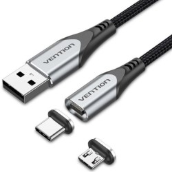 Cable de Carga Magnético USB Tipo-C con Adaptador MicroUSB Vention CQMHD/ MicroUSB Macho - USB Tipo-C Macho/ USB Macho/ Hasta 60