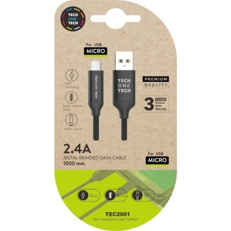 Cable USB 2.0 Tech One Tech TEC2001/ USB Macho - MicroUSB Macho/ 1m/ Negro