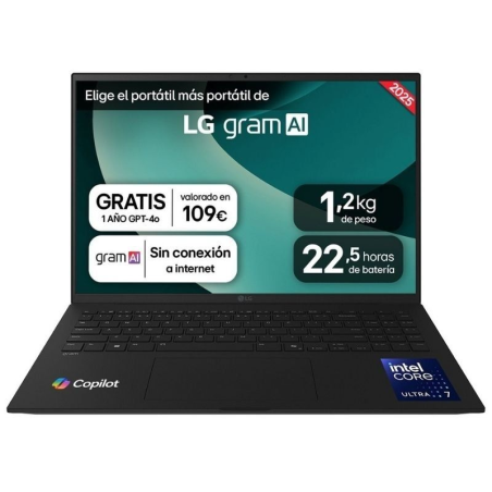 Portátil LG Gram 16ZD90T-G AX88B Intel Core Ultra 7-255H/ 32GB/ 1TB SSD/ 16'/ Sin Sistema Operativo