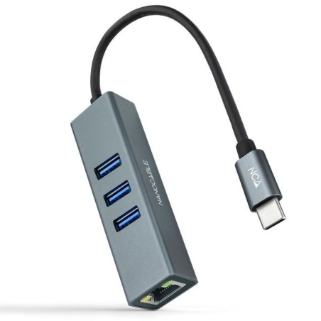 Hub USB Tipo-C Nanocable 10.03.0408/ 3xUSB/ 1xRJ45/ Gris