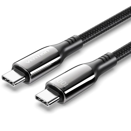 Cable USB 2.0 Tipo-C 5A 100W Vention CTKBAV/ USB Tipo-C Macho - USB Tipo-C Macho/ Hasta 100W/ 480Mbps/ 1.2m/ Negro