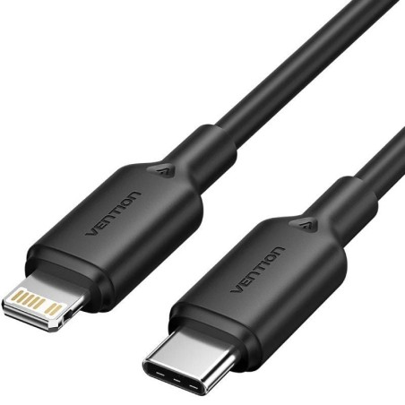 Cable USB 2.0 Tipo-C Lightning Vention LAKBF/ USB Tipo-C Macho - Lightning Macho/ Hasta 27W/ 480Mbps/ 1m/ Negro