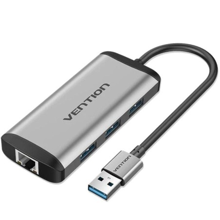 Hub USB 3.0 Vention CKBHB/ 3xUSB/ 1xRJ45/ Gris