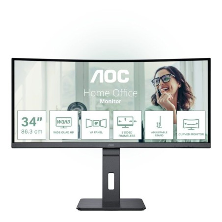 Monitor Profesional Curvo AOC CU34P3CV 34'/ WQHD/ Multimedia/ Regulable en altura/ Negro