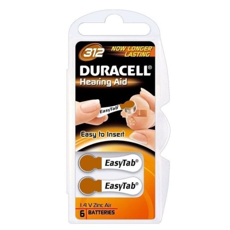 Pack 6 Pilas para Audífono Duracell DA312/ 1.6V