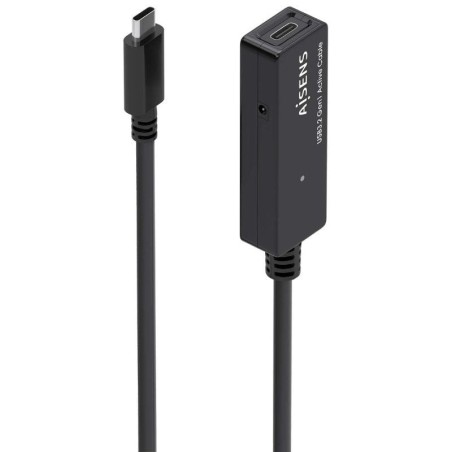 Cable Alargador USB 3.2 con Amplificador Aisens A107-0870/ USB Tipo-C Macho - USB Tipo-C Hembra/ Hasta 100W/ 20Gbps/ 10m/ Negro