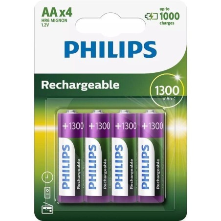 Pack de 4 Pilas AA Philips R6B4A130/10/ 1.2V/ Recargables