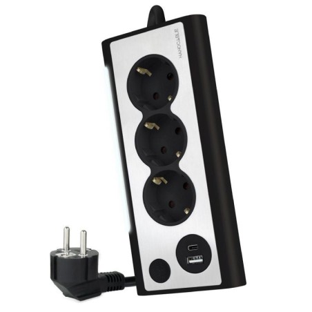 Regleta con Interruptor Nanocable 10.37.0013-BK/ 3 Tomas de Corriente/ 1 USB/ 1 USB Tipo C/ Cable 1.5m/ Negro