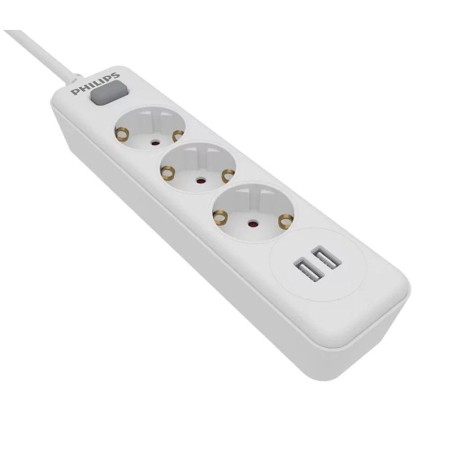 Regleta con Interruptor Philips SPN3032WA/10/ 3 Tomas de corriente/ 2 USB/ Cable 2m/ Blanca