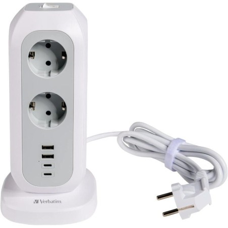 Regleta con Interruptor Verbatim EUPT-01/ 11 Tomas de corriente/ 2 USB Tipo-A/ 2 USB Tipo-C/ Cable 2m/ Blanca