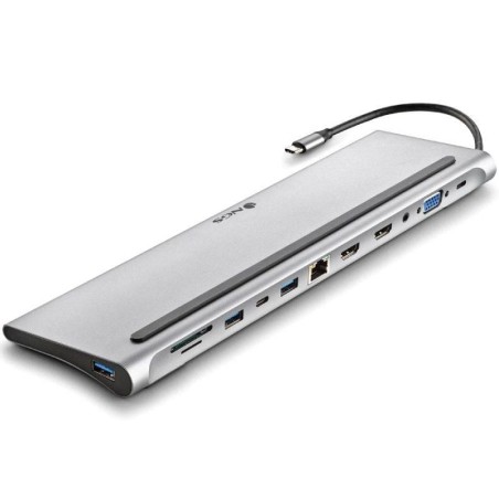 Docking USB Tipo-C NGS WonderDock12/ 3xUSB/ 2xHDMI/ 1xVGA/ 1xRJ45/ 1xLector de Tarjetas/ 1xJack 3.5/ 1xUSB Tipo-C PD/ Gris